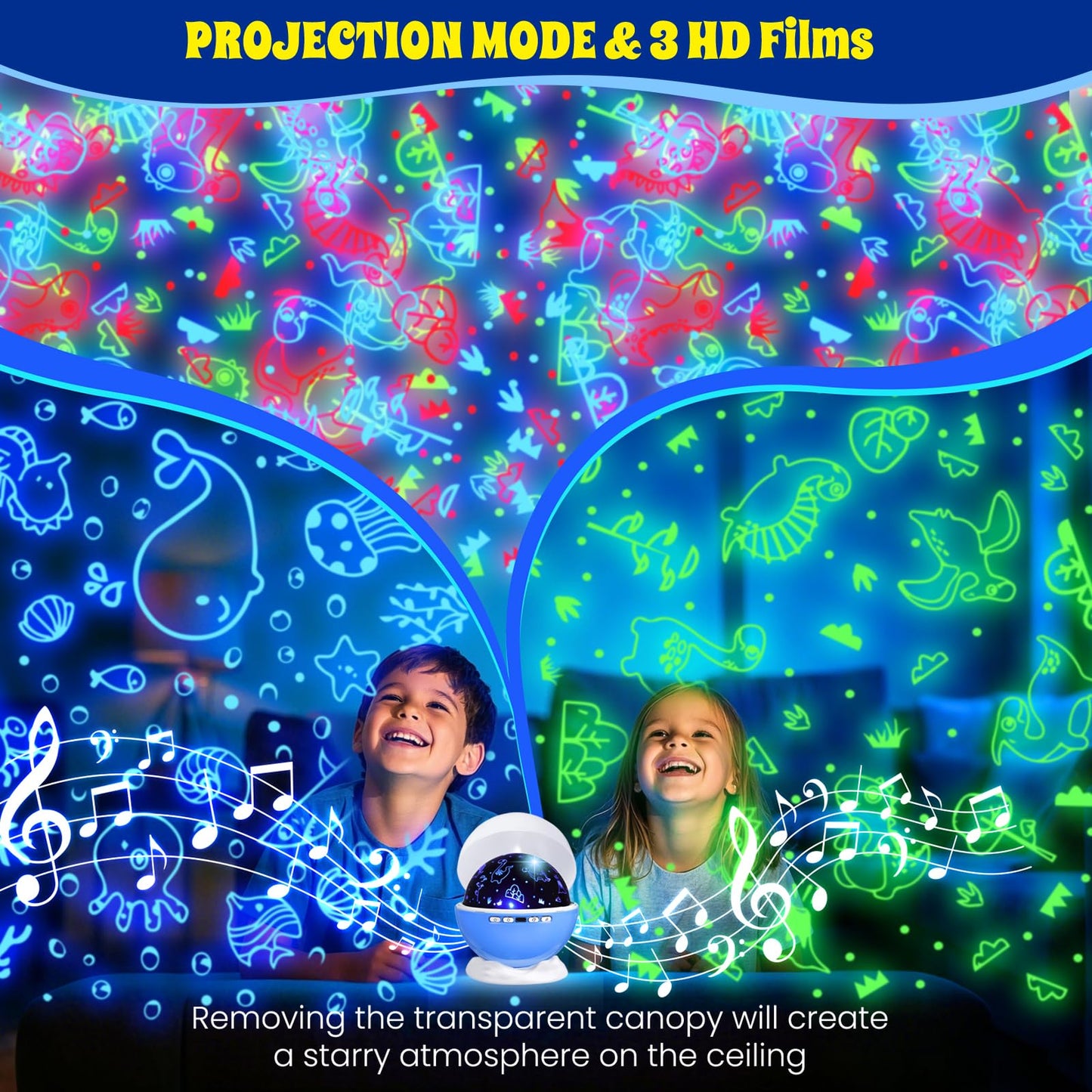 Night Light Projector,Night Light for Kids Room with Remote and Timer,360° Rotation,3 Projection Films,18 Light Modes,8 Lullaby Songs,Kids Night Lamp, Christmas Birthday Gifts for Boys Girls (Blue)