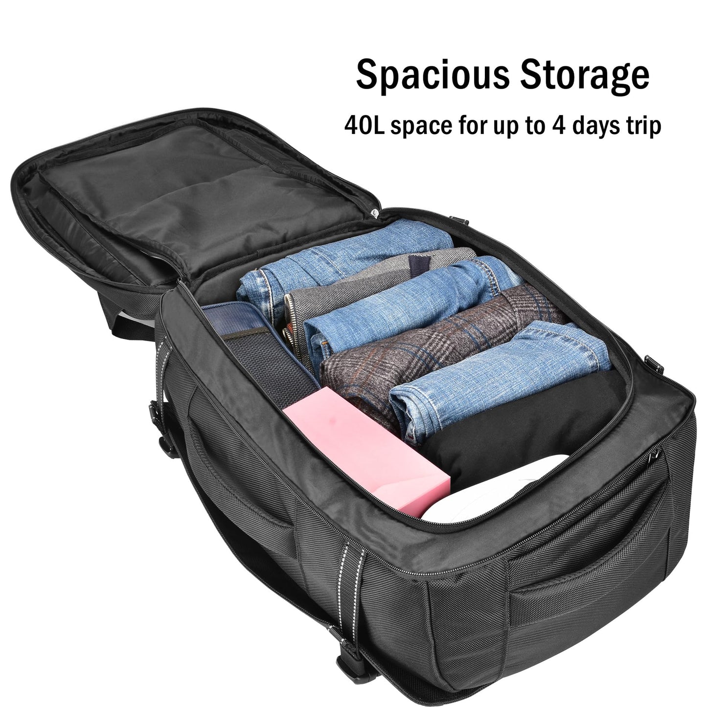 HIGH FIT Travel Backpack 40L, TSA Friendly Airline Flight Approved Carry On Laptop Backpacks Lightweight Business Knapsack,Large Capacity Rucksack,Weekender Bag Daypack,Fits 17.3 Inch Laptop