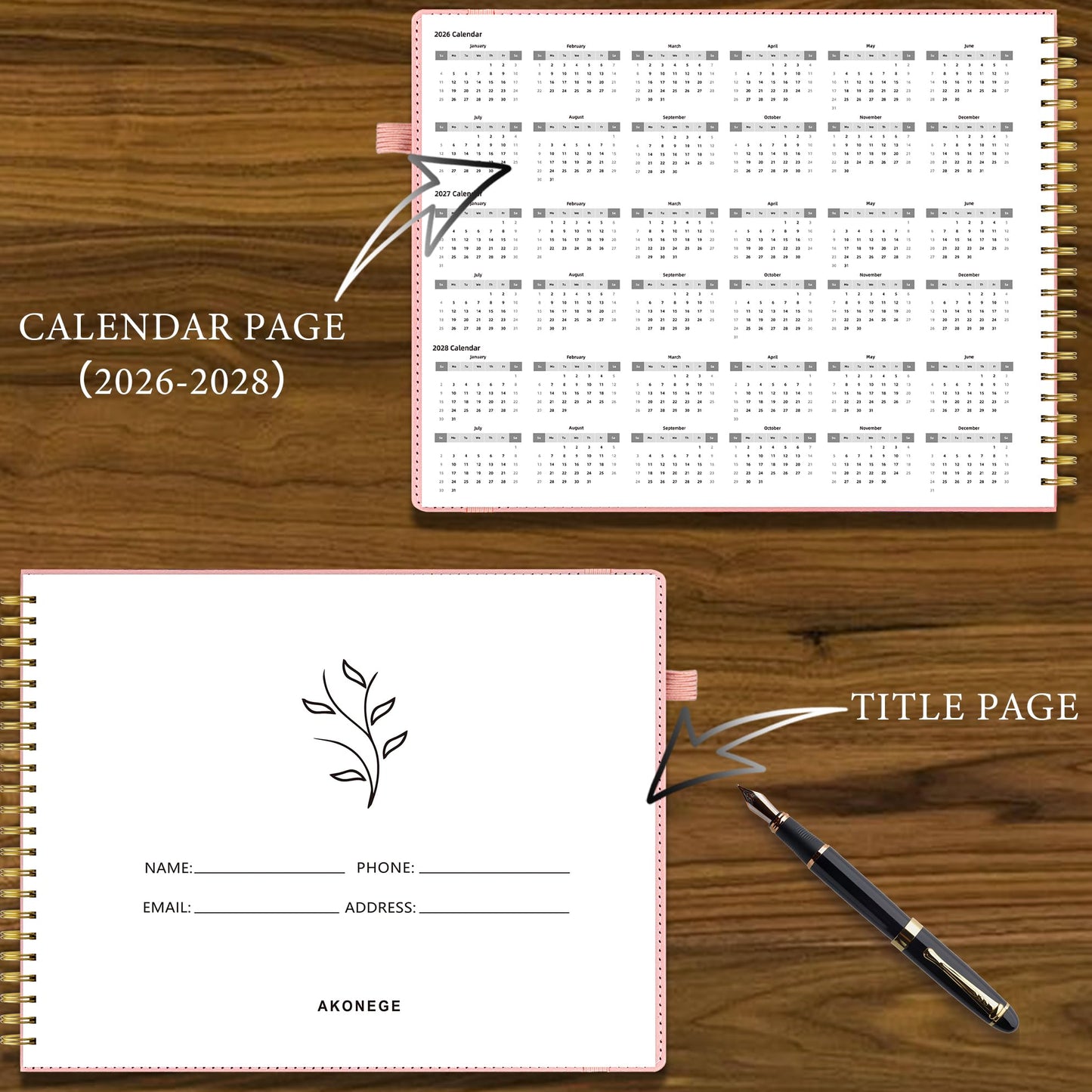 AKONEGE Accounting Ledger Book for Personal & Small Business Bookkeeping, Horizontal Income and Expense Tracker Notebook with Calendar, Hardcover Columnar Log Journal 10.78'' x 8'', Dusty Pink
