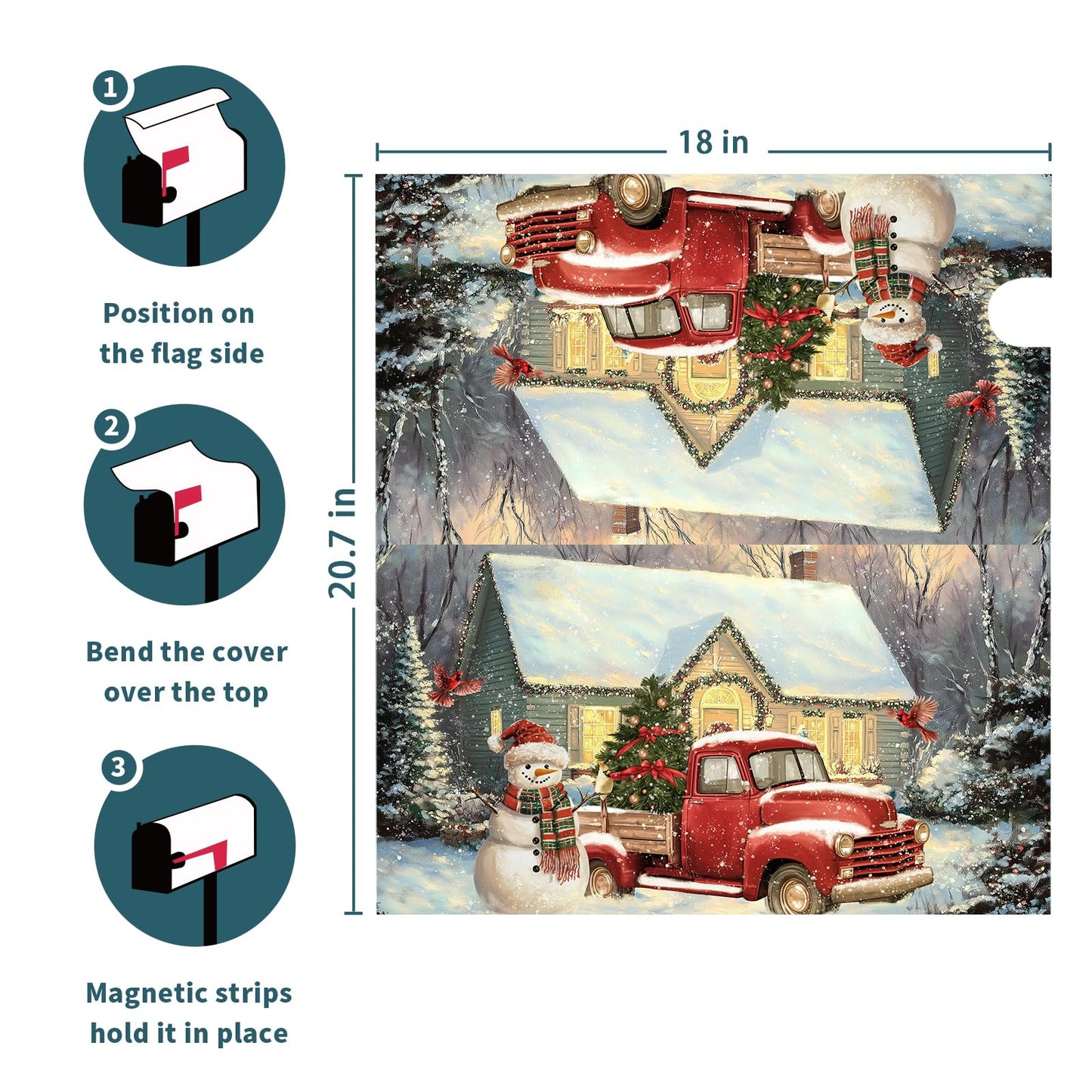 Winter Mailbox Covers Magnetic Standard Size 21 x 18 Inch Christmas Snowman Truck Farmhouse Mailbox Wraps Post Letter Box Cover for Garden Yard Xmas Holiday Home Decor