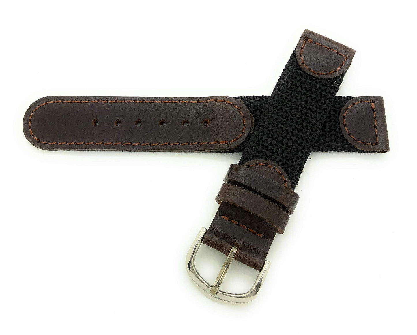 20mm Canvas Nylon Leather Watch Band (black with brown)