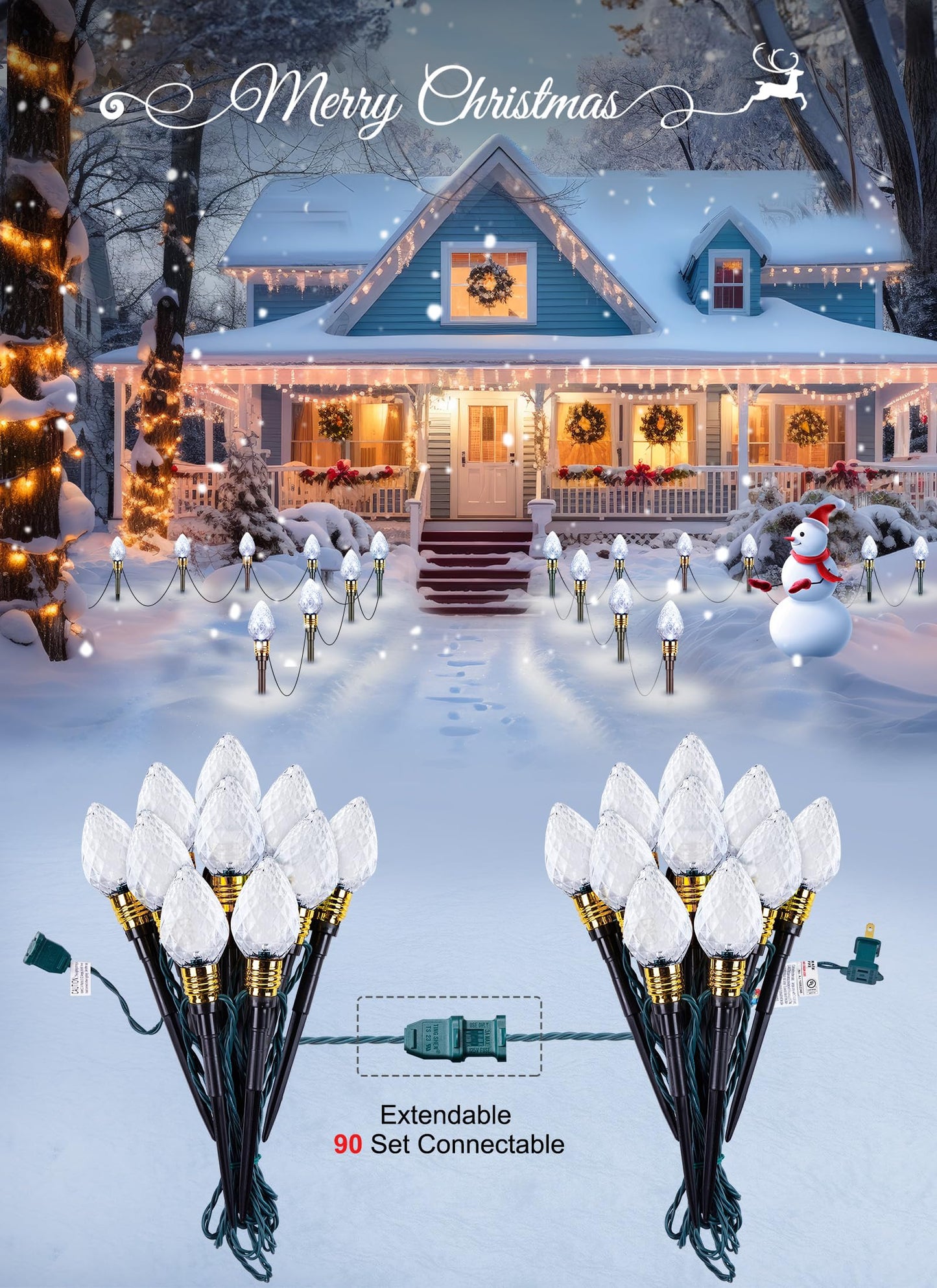 Brightown 2 Pack Strawberry C9 Christmas Pathway Lights Outdoor, Total 34.8 Ft 20 C9 Pathway Lights, Waterproof Connectable Christmas Walkway Light for Yard Ground Sidewalk Driveway, Pure White