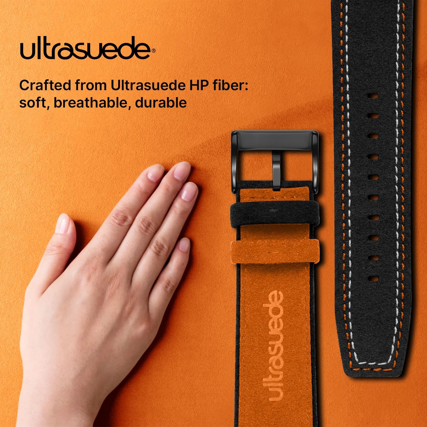 Bandletic Compatible with Apple Watch Ultra 3 2 1 Band 49mm for Men, Suede Leather Bands Breathable Replacement Strap for iWatch Series 11 10 (46mm), 9 8 7 (45mm), SE3 SE2 SE 6 5 4(44mm), Black/Orange