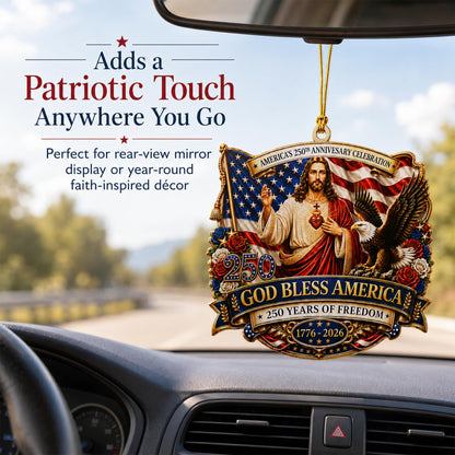 God Bless America Anniversary USA 250 Ornament, 2D Acrylic USA 250 Merchandise, Fourth of July Decorations, Patriotic Decor, USA 250th Anniversary 4th of July Gifts, USA 250th Birthday Gifts