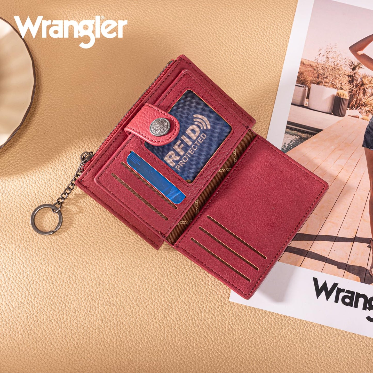 Montana West X Wrangler Credit Card Holder Western Floral Wallet for Women Small Keychain Card Wallet with Rfid Lining, Zipper Coin Pocket, Slim and Compact Easy to Carry