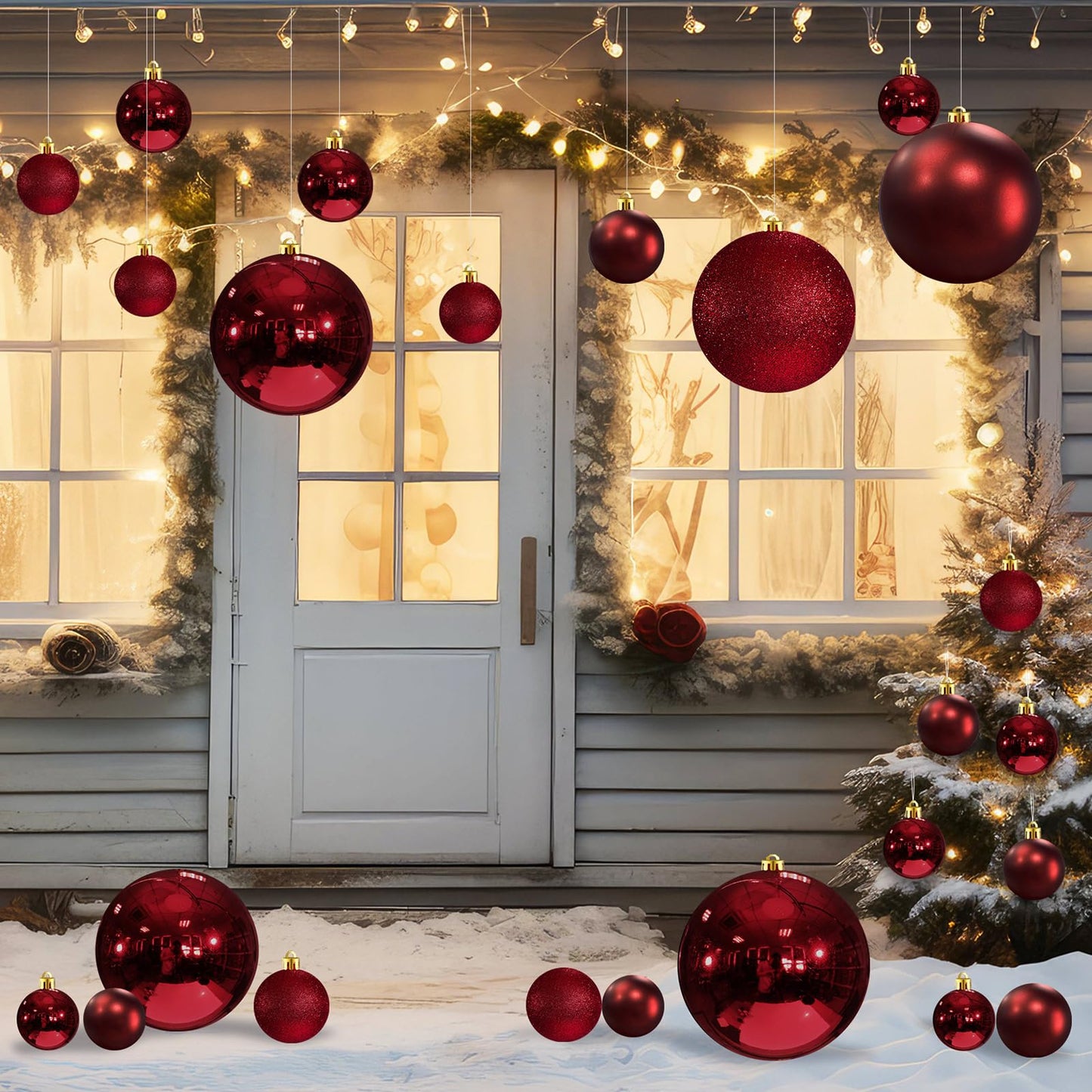 Marsui 24 Pcs Giant Christmas Balls Ornaments Extra Large Outdoor Cherry Christmas Ornament 8'' 6'' 3'' 2'' Large Xmas Balls Bulk Plastic Shatterproof for Xmas Tree Lawn Yard Porch (Frosted and Shiny)