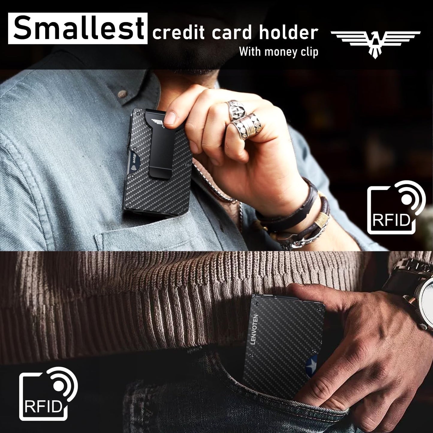 Lenvoten Upgraded Hinged Minimalist Wallet for Men | Slim Metal RFID Blocking Wallet | Credit Card Holder & Money Clip Holds 20 Cards | Premium Scratch-Resistant Finish | Ideal Gift for Men
