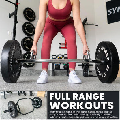 Synergee 25kg Chrome Olympic Hex Barbell Trap Bar with Two Handles for Squats, Deadlifts, Shrugs and Power Pulls. 56” Long Bar with 10” Sleeve.