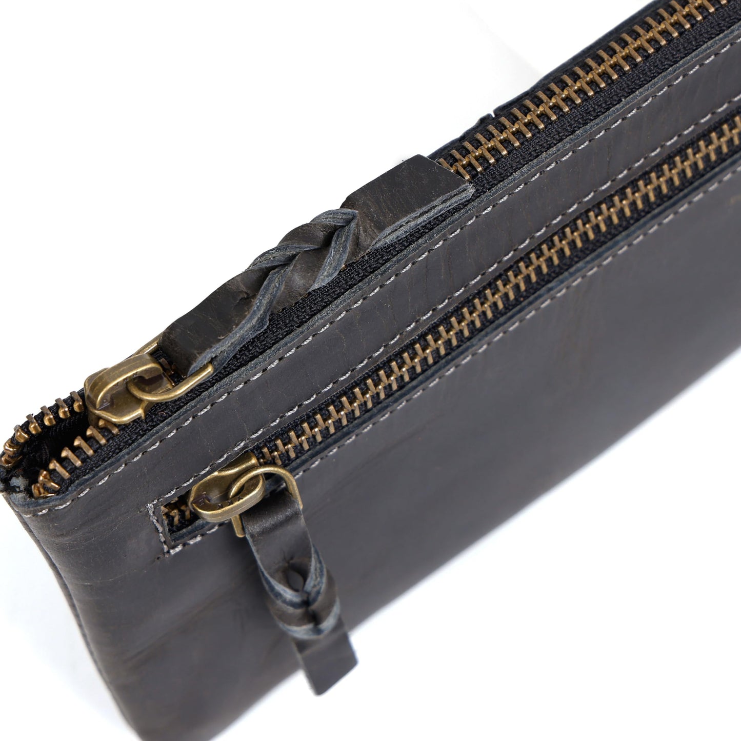 LEATHER TOWN Leather Pencil Case Pouch 8" x 4" - Leather Pen Case with Zipper (Black)