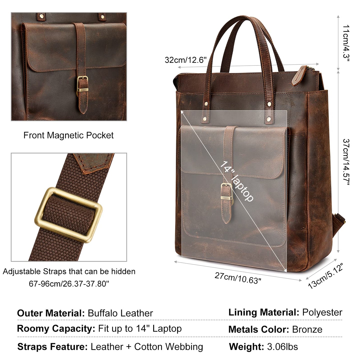 S-ZONE Women Genuine Leather Backpack Purse Retro Top-handle Bags Vintage Totes Casual Daypack
