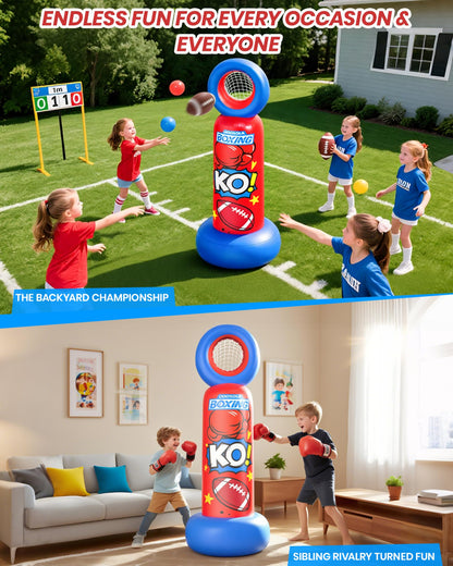 ODOSOLA Inflatable Punching Bag for Kids, 2-in-1 Freestanding Boxing Bag with Football Toss Game, 68.8'' Heavy Duty Karate Taekwondo Toy for Boys Girls Ages 3-12, Birthday Xmas Gift Ideas
