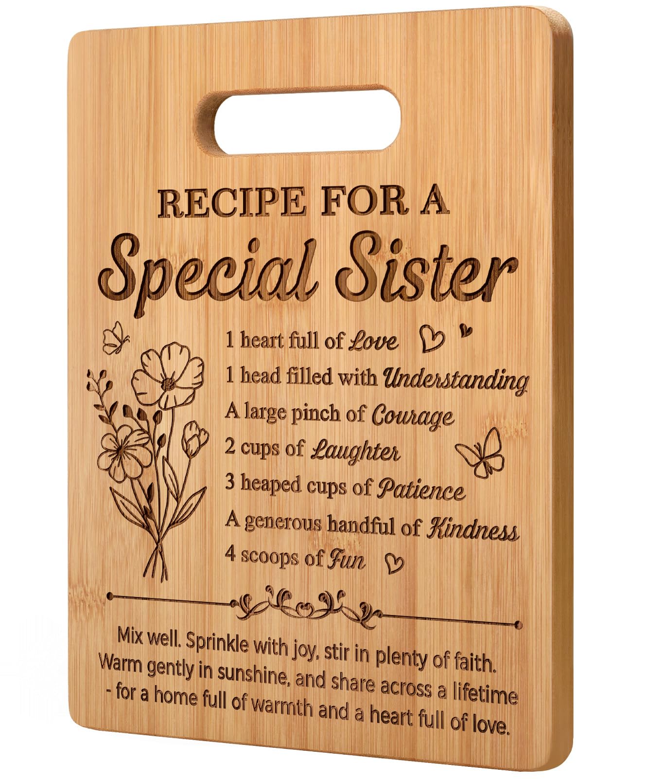 Pandasch Sister Gifts, 11x8.5inch Engraved Bamboo Cutting Board, Unique Birthday Gifts for Sister, Christmas Valentines Day Present for Sisters