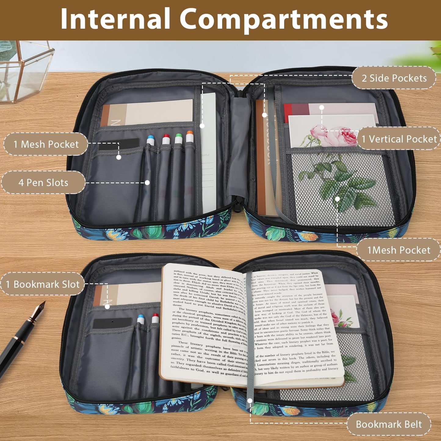 Bible Cover with Durable Handle, Carrying Book Case Church Bag Bible, Protective with Zippered Pocket, Bible Study Accessories Supplies, Book Protector for Book Lovers, DarkBlue