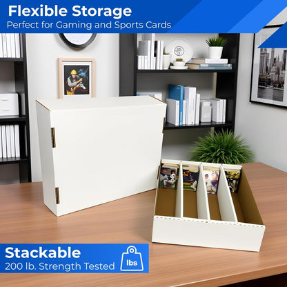 Max Protection 4 Row Trading Card Storage Box - 3200 ct Storage Box for Sports, Gaming, Baseball Cards - Durable White Corrugated Bulk Card Organizer Boxes 200 lb. - Made in USA (1 Box)