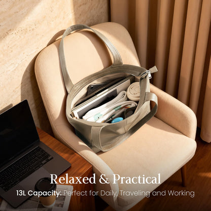befen Soft Genuine Leather Tote Bag for Women with Zipper, Slouchy Casual Work Tote Purse Shoulder Weekender Bags Handbag for Daily & Travel Taupe