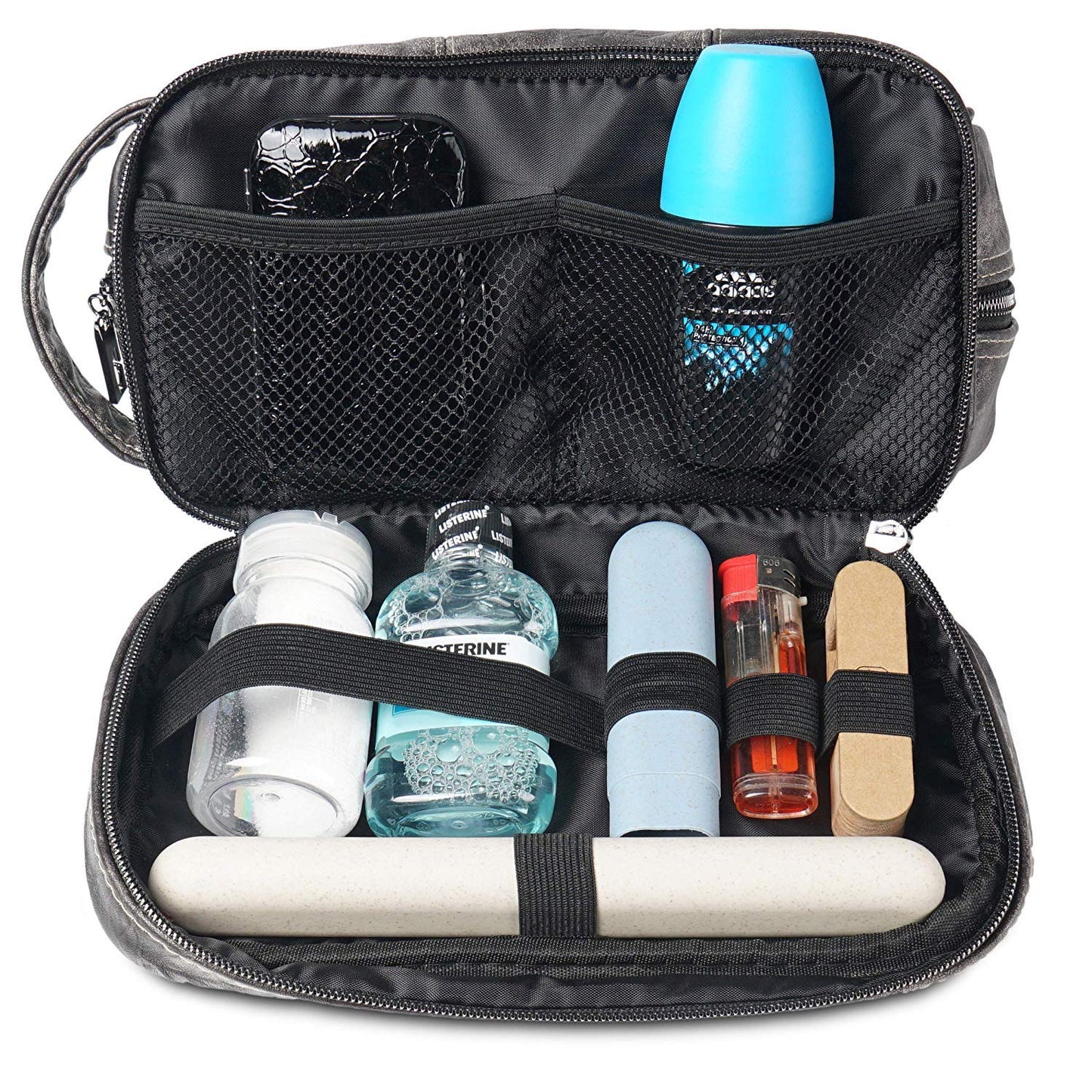 LVLY Toiletry Travel Bag for Men - Large Leather Dopp Kit - Mens Toiletries Bathroom Organizer (Red)