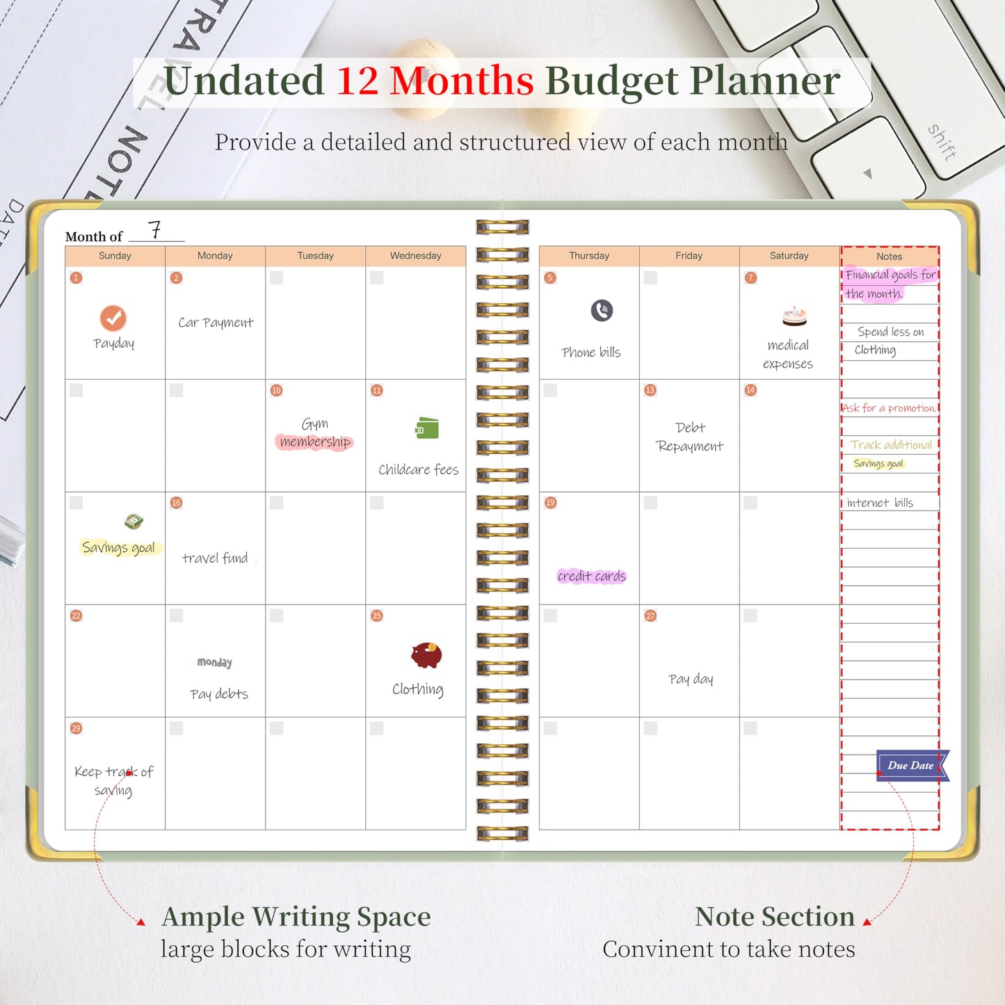Budget Planner - Monthly Budget Book with Expense Tracker Notebook, Undated Bill Organizer & Finance Planner to Manage Your Money Effectively, Account Planner, For Personal, Small Business, and Household - Green