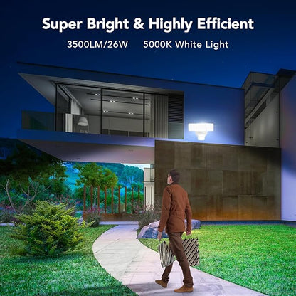 OREiN Motion Sensor Outdoor Lights – LED Flood Light, Bright & Energy-Efficient Security Light, 26W, 3500LM, 5000K Daylight, IP65 Waterproof, Dusk to Dawn, Ideal for Garage, Driveway, Backyard (White)