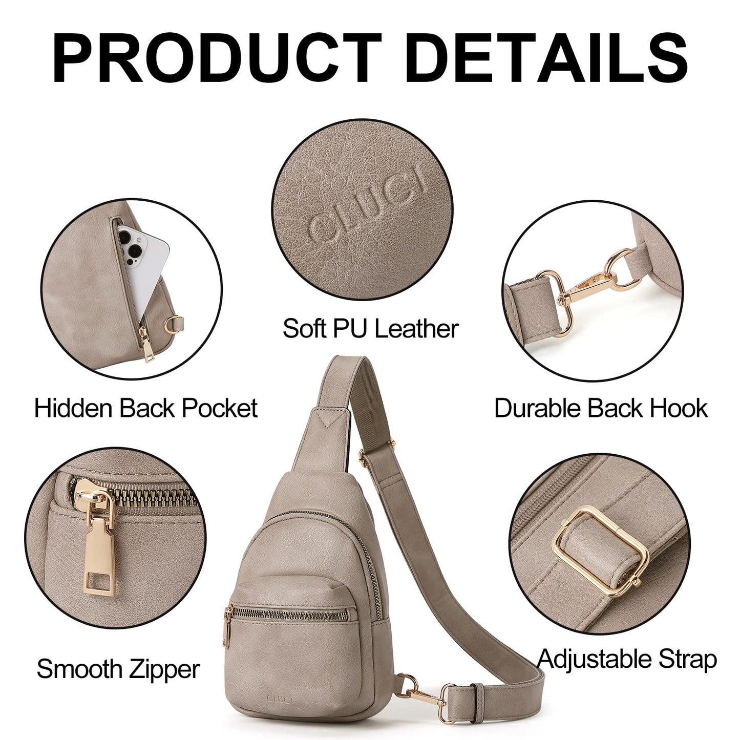 CLUCI Small Sling Bag for Women, Leather Crossbody Fanny Packs Trendy, Women's Chest Bag