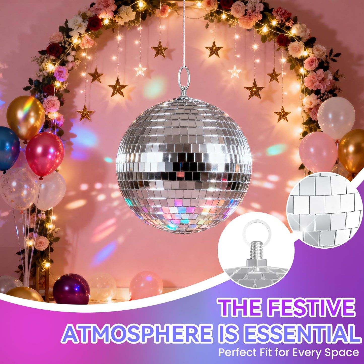 Youdepot 8-Inch Disco Ball 2-Pack – Silver Hanging Mirror Ball with String, Reflective Disco Ball Decorations for Weddings, Birthdays, Classrooms, Home, DIY, Indoor & Outdoor Events