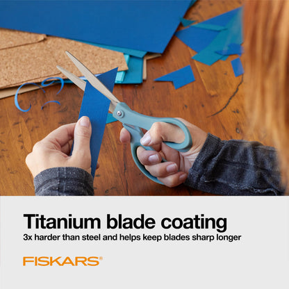 Fiskars SoftGrip Titanium Scissors - Contoured Performance All Purpose - 8" Titanium - Straight Paper Scissors for Office, and Arts and Crafts - 3-Count
