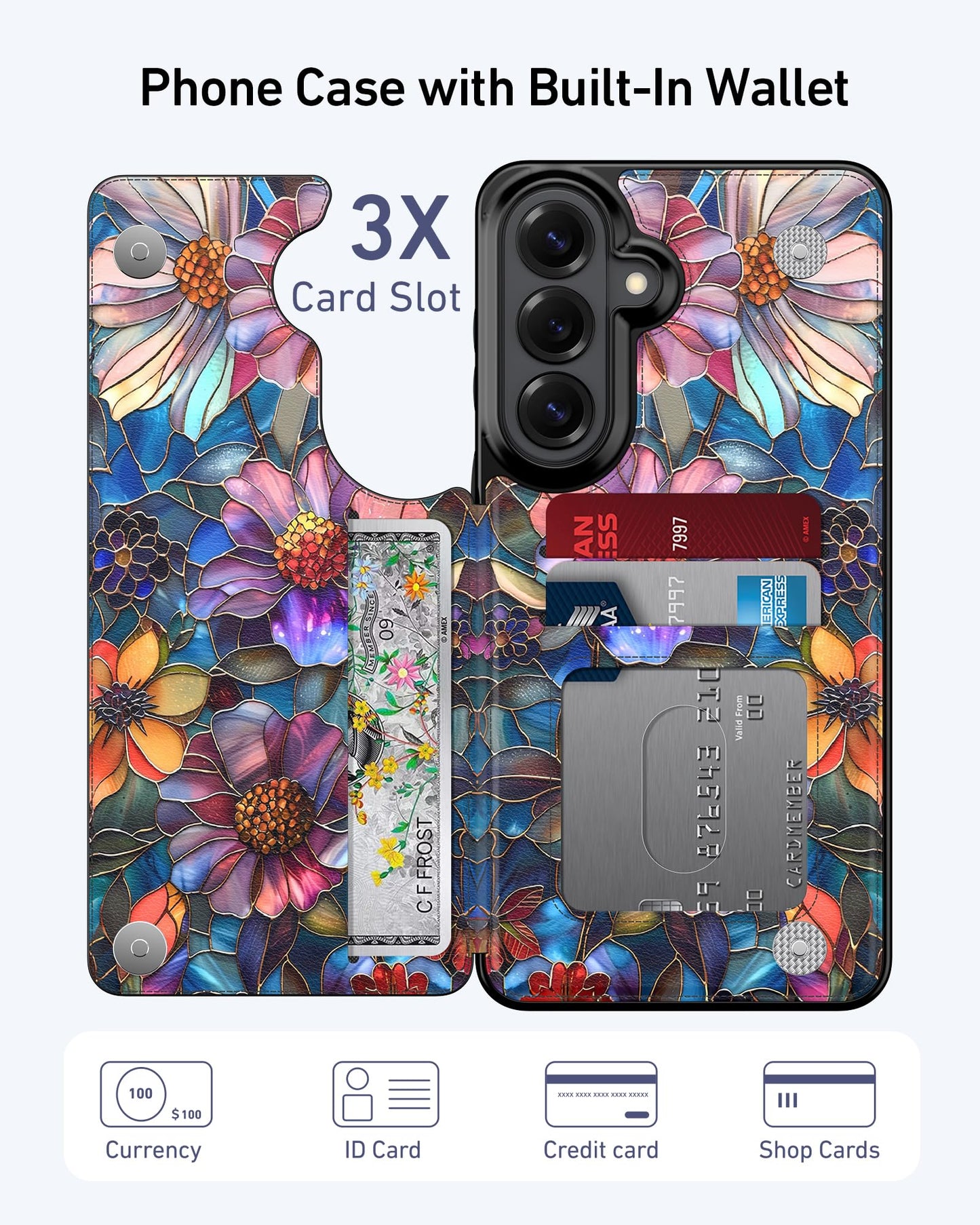 bemal Wallet Case for Samsung Galaxy S26, Floral PU Leather Phone Cover with Card Holder Slots, RFID Blocking, Kickstand, Cute Aesthetic Protective Case for Women Girls, Vibrant Defined Blossoms