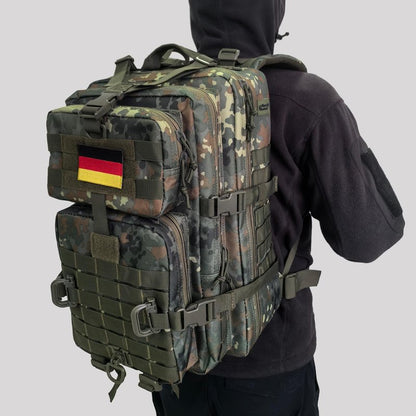 Hannibal Tactical MOLLE Assault Backpack, Tactical Backpack Military Army Camping Rucksack, 3-Day Pack Trip w/USA Flag Patch, D-Rings, Flecktarn