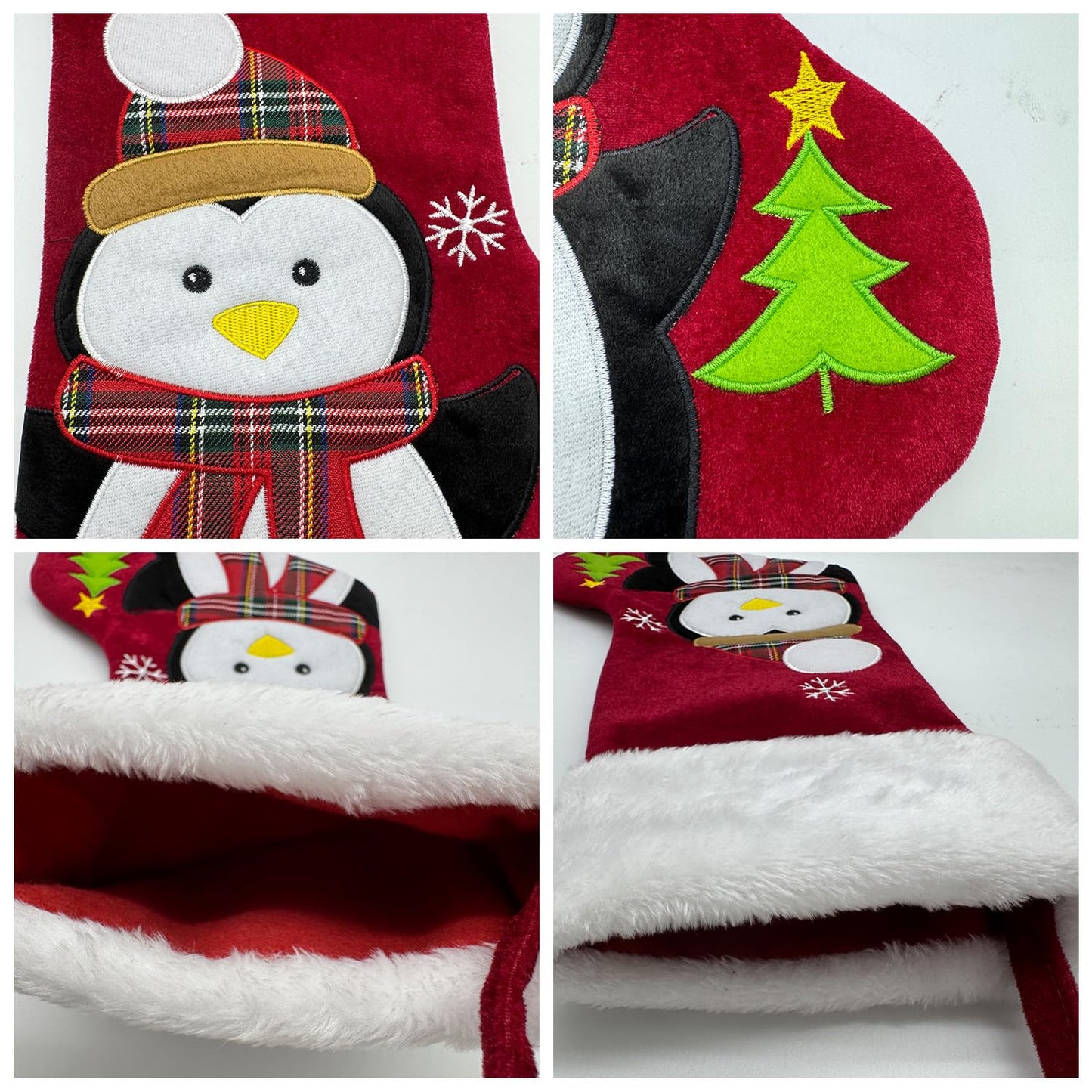 Animal Christmas Stockings with Lined, 20 inch Velvet 3D Deer, Penguin, Reindeer, Bear Snowman Xmas Stockings for Kids Girls Boys Christmas Decorations (Red Penguin)