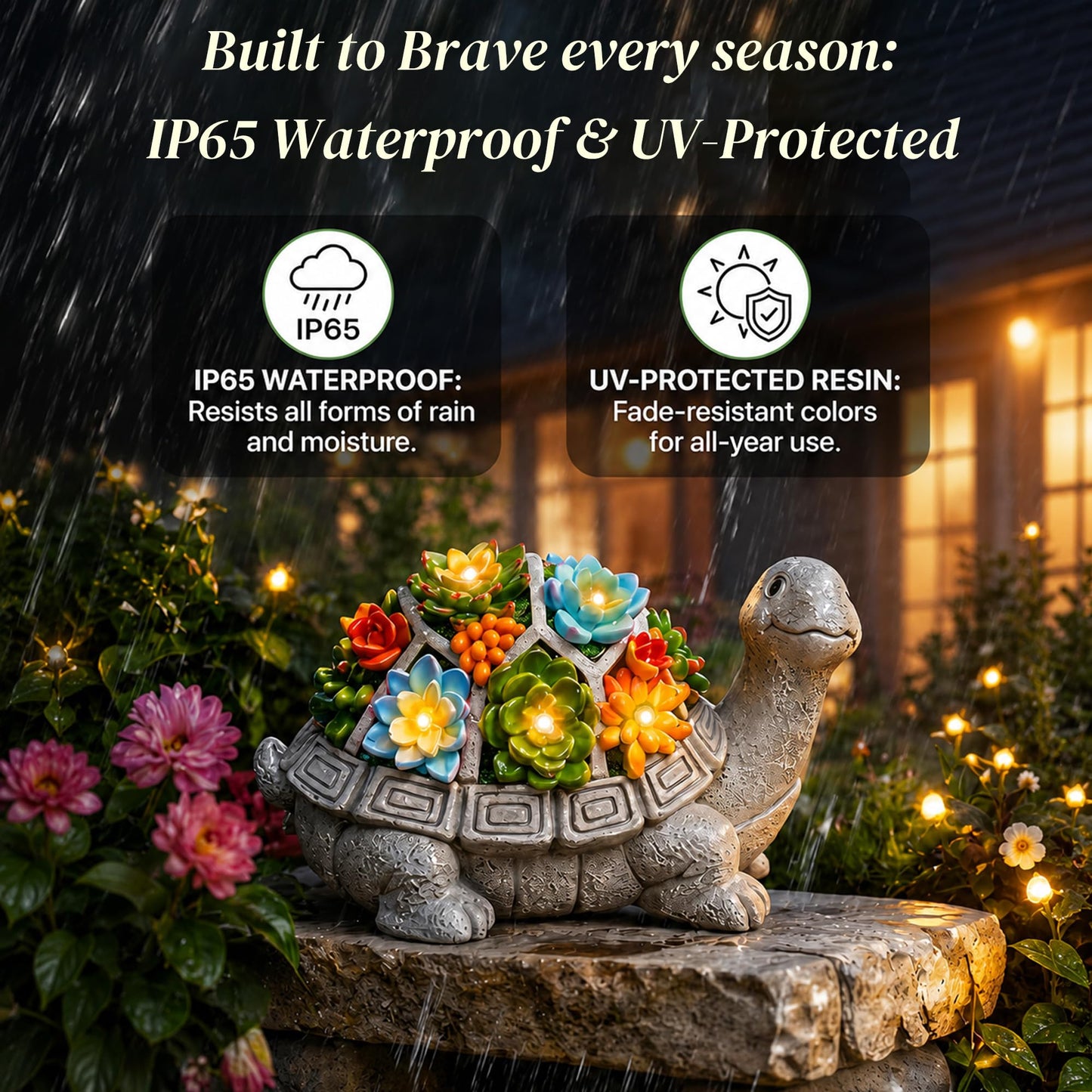 Nacome Solar Garden Outdoor Statues Turtle with Succulent and 7 LED Lights - Lawn Decor Statue for Patio, Balcony, Yard Ornament - Gifts for Mom Grandma Women