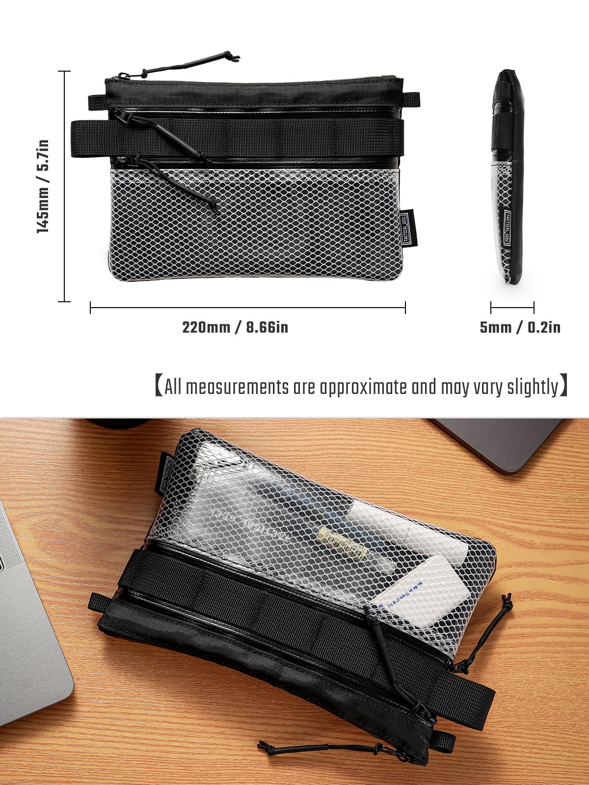 TACTICAL_GEEK Storage A16 EDC Pouch, Waterproof Nylon Organizer, Multifunctional Utility Zipper Bag, Semi-Transparent Mesh Pouch for Storing Small tools, Daily Necessities