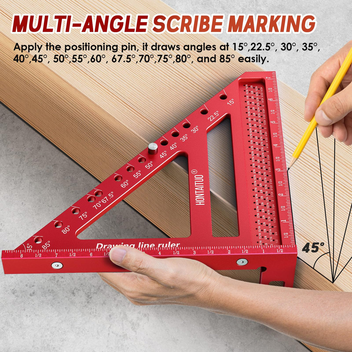 8.5 Inch Large Carpenter Square – Multi-Angle Measuring and Marking & Creating Spacing Marks,15-90 Degrees Angle Marking Square,Marking Gauge