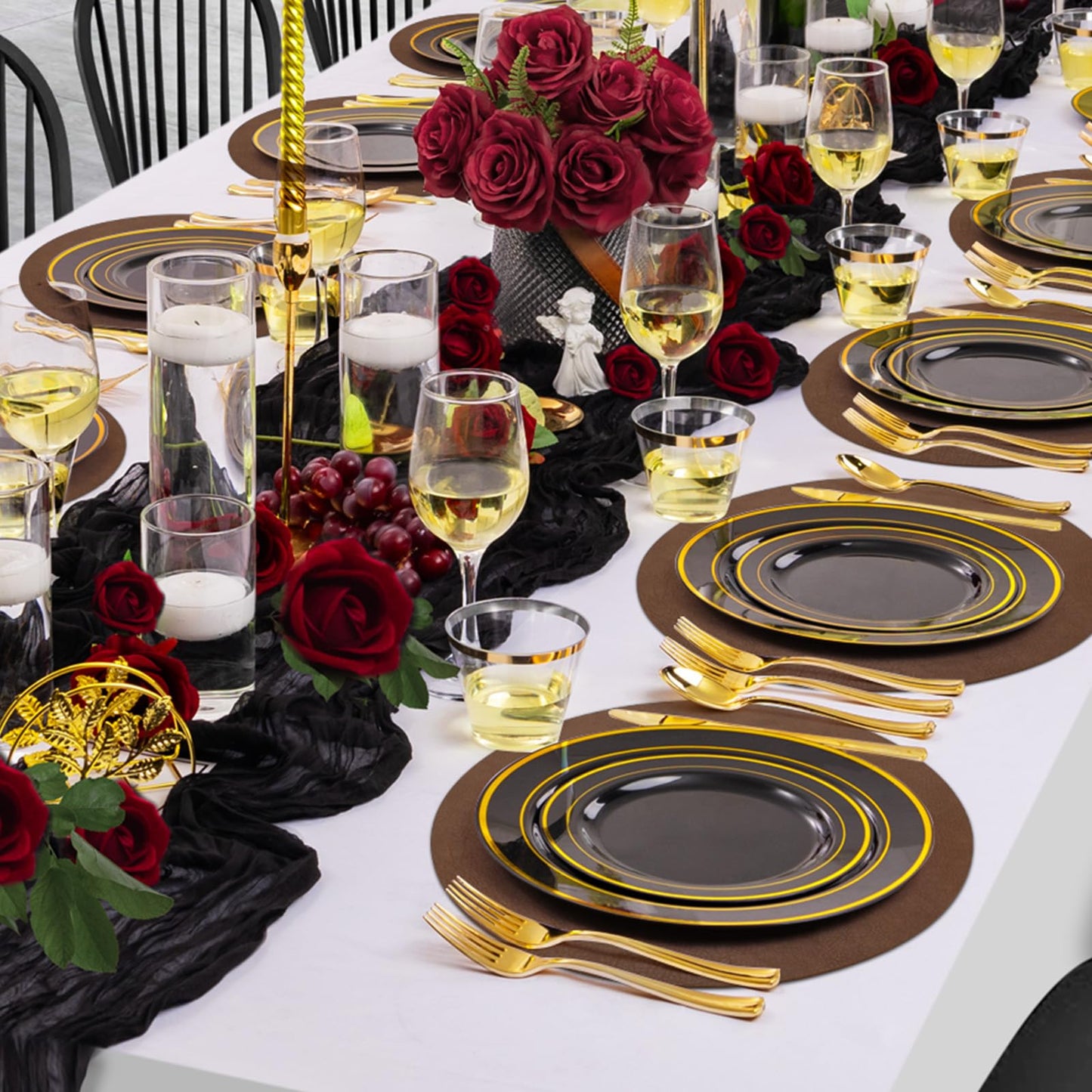 comfoyar Faux Leather Round Placemats with Coasters Set of 6, 13x13 Inch Non-Slip Heat Resistant Dual-Sided Brown Place Mats, Waterproof Table Mats for Kitchen Dining Party Table Decoration