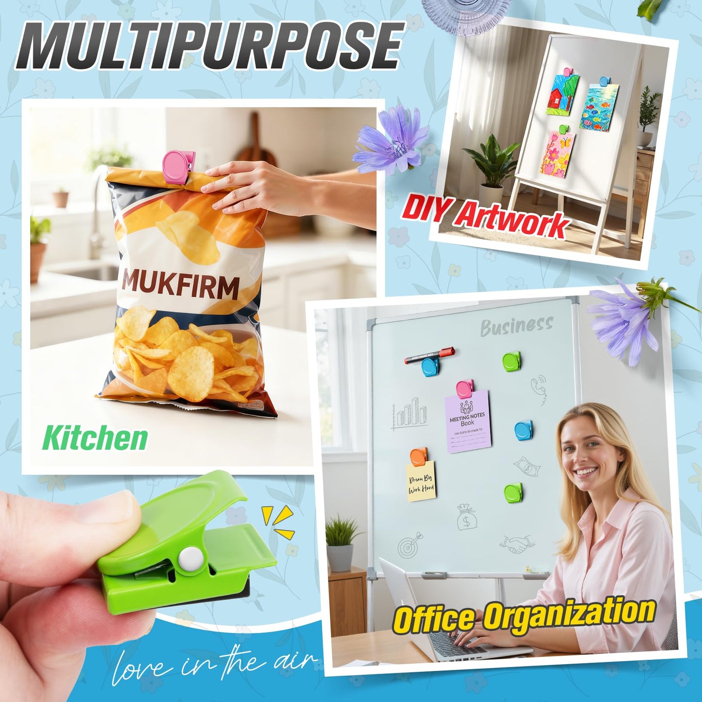 MUKFIRM 24 Pack Magnetic Clip Heavy Duty, Cute Magnetic Clips for Whiteboard, Refrigerator Magnets, Fridge Magnets for Pictures, Strong Magnet Clips for Classroom, Cruise Cabins, Locker, Office