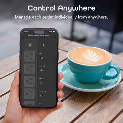 Geeni Smart Plug Power Strip, 6 Outlets and 2 USB Ports, 6 ft. Cord, Surge Protector with Voice Control, WiFi Control, Compatible with Alexa & Google Home, No Hub Required, Black