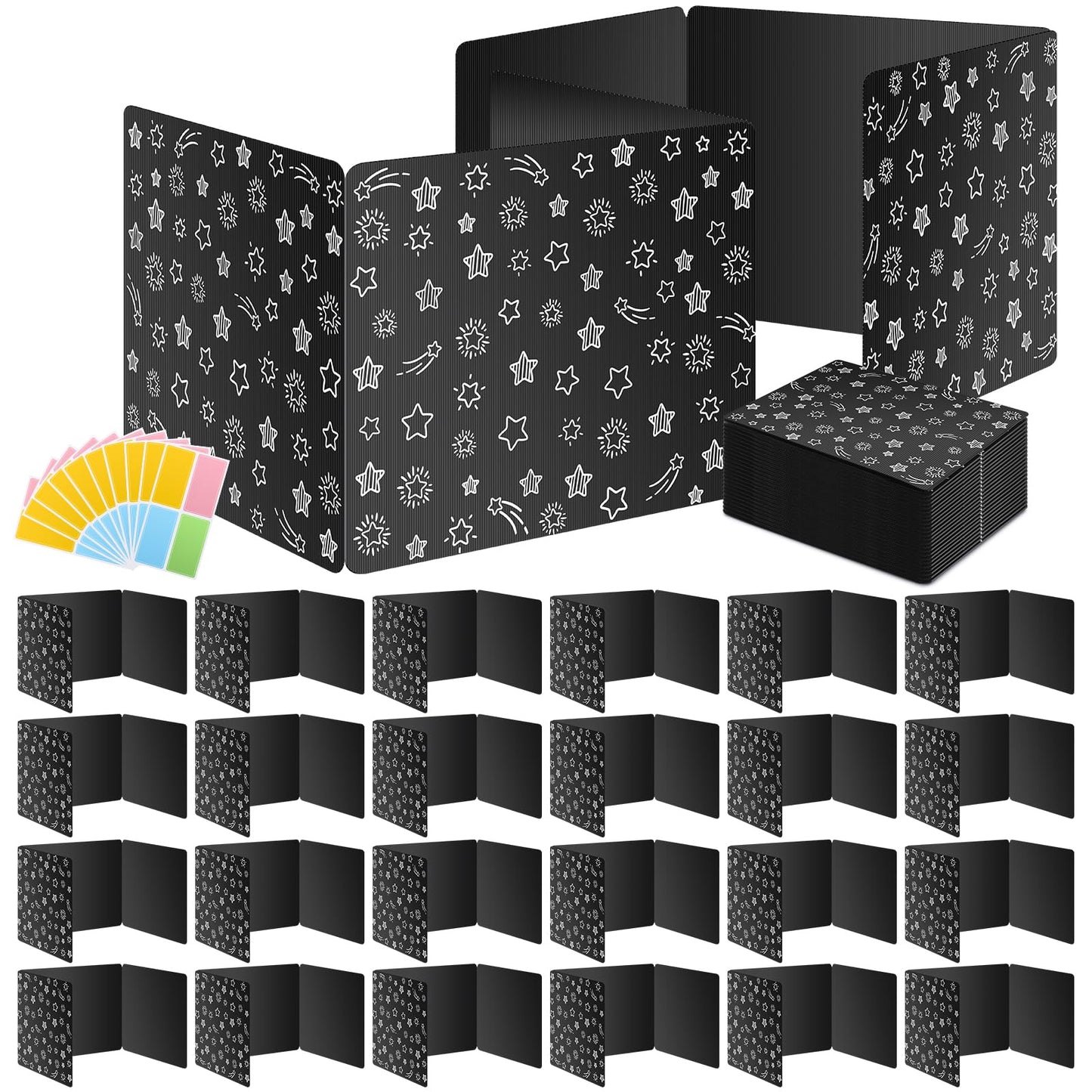 Black 24-Pack Desk Dividers for Students, Waterproof Plastic Study Carrel Divider, Durable Testing Dividers for Classroom Teacher Supplies, Easy to Clean Privacy Shield Folder Boards for Student Desk