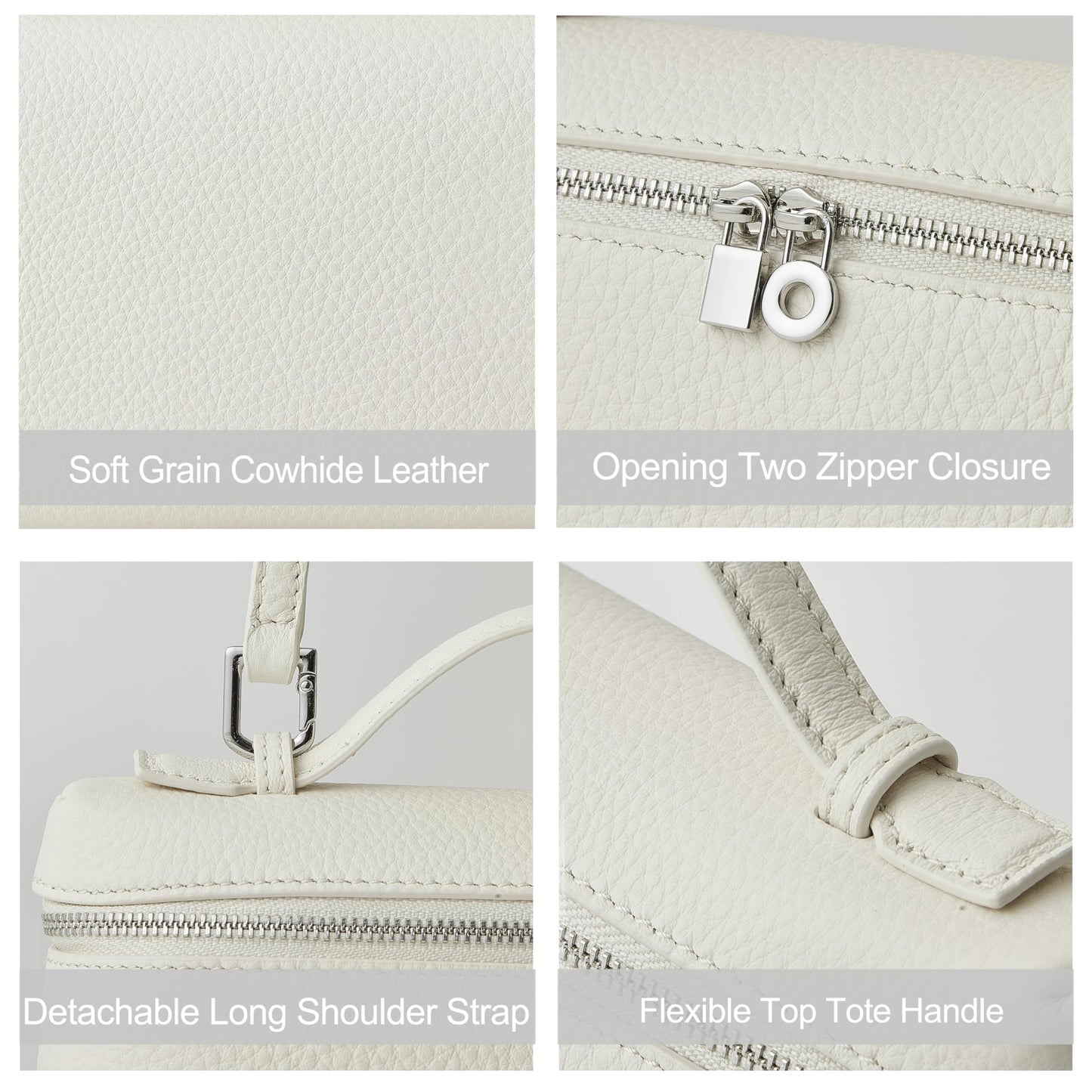 DORIS&JACKY Small Leather Crossbody Bag for Women, Designer Mini Top Handle Clutch Phone Bag with Adjustable Shoulder Strap (White)