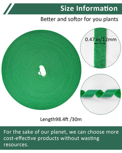 sousac Plant Ties Garden Tape, Reusable Adjustable Plant Clips for Climbing Plants, Green Nylon Self Adhesive Plant Twist Tie Strap to Support Gardening Plants (98.4 FT)