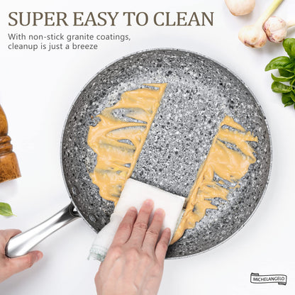 MICHELANGELO 10 Inch Frying Pan with Lid, Nonstick Frying Pan with Non Toxic Granite Coating, 10 Inch Stone Skillet, Non Stick Frying Pans for Cooking, Induction Compatible