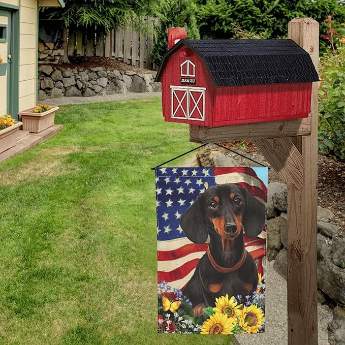 Dachshund American Flag Patriotic Dog Garden Flag Welcome Party Outdoor Outside Decorations Picks Home House Garden Yard Decor 12x18 Inch