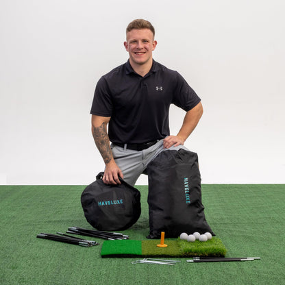 HaveLuxe Golf Hitting Net,Chipping Net,Tri-Turf Mat,Golf Hitting Aid,10x7FT Practice Net for Backyard Driving,Chipping Training,Target Mat Balls for Indoor Outdoor use,Gifts for Men Dad Him Golfer