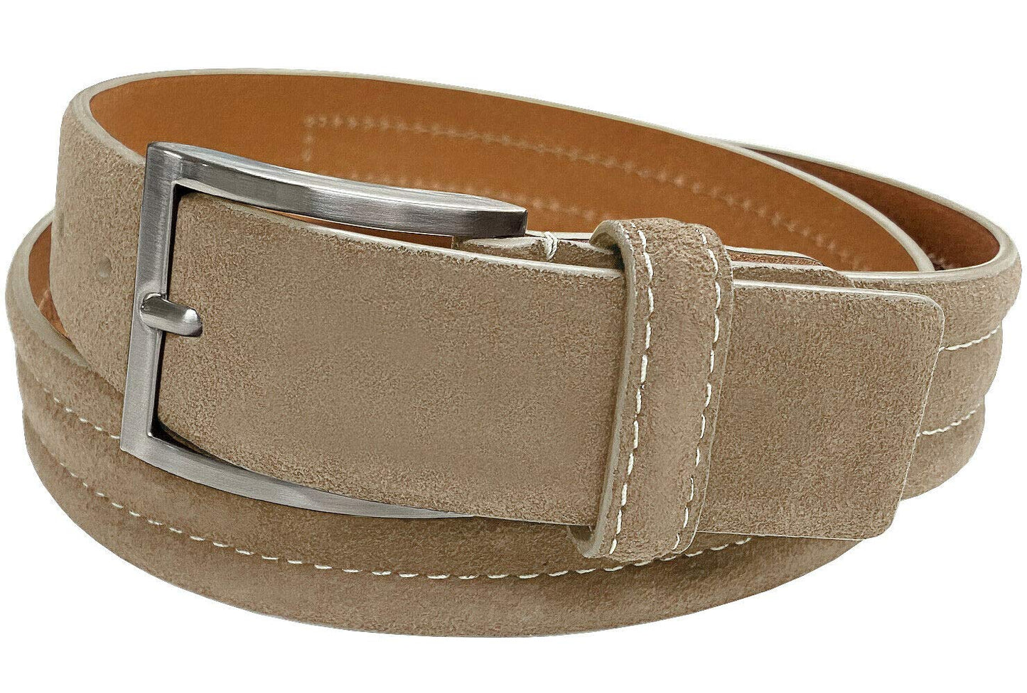 BS110 Men's Belt Suede Full Leather Belt Casual Dress Leather Belt 1-3/8"(35mm) Wide (Taupe, 38)