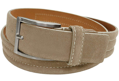 BS110 Men's Belt Suede Full Leather Belt Casual Dress Leather Belt 1-3/8"(35mm) Wide (Taupe, 38)