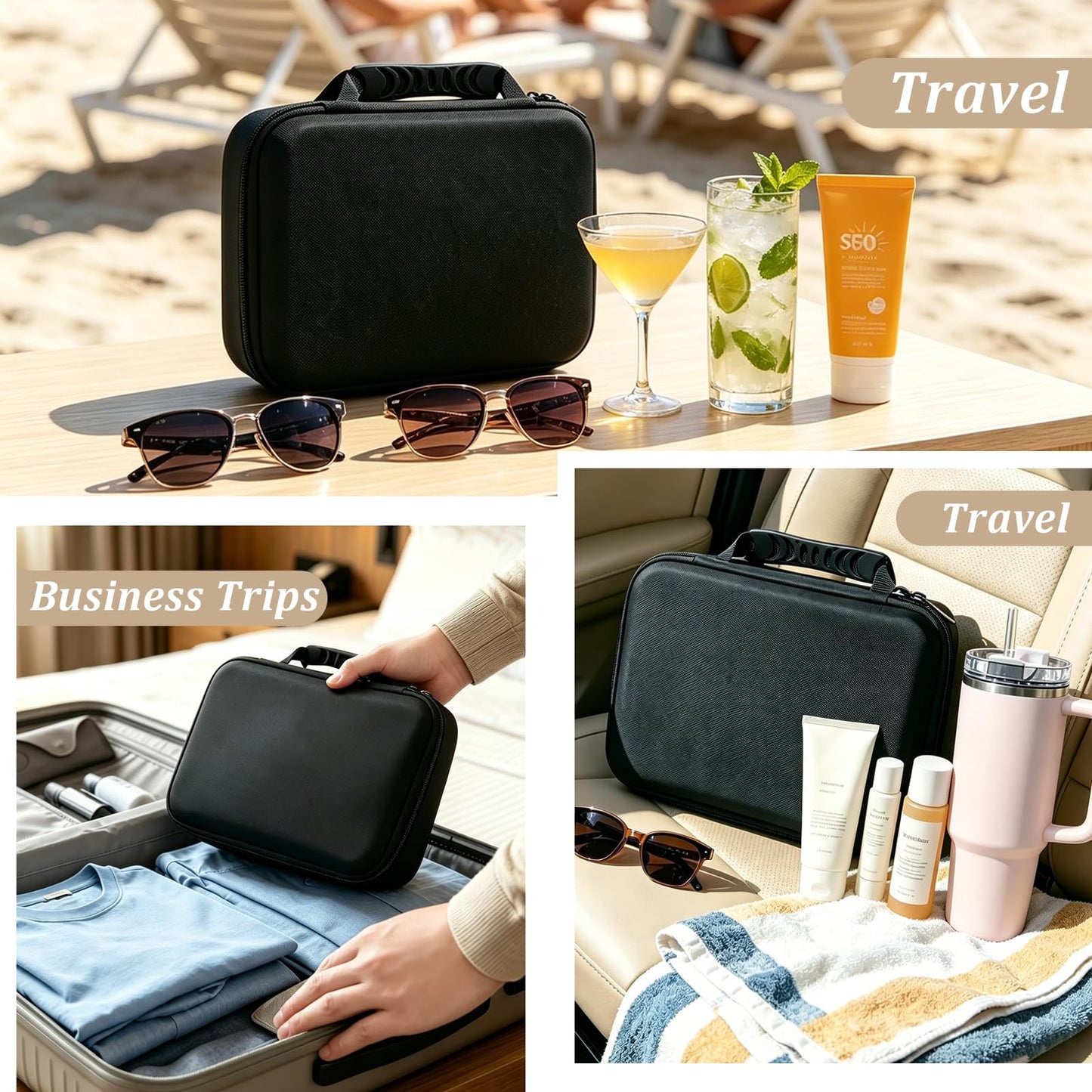 SORNDIF Large Travel Watch Case 5Slot Portable Jewelry Box Versatile Watches Sunglasses Organizer Rings Eyeglasses Zippered Carrying Bag Men