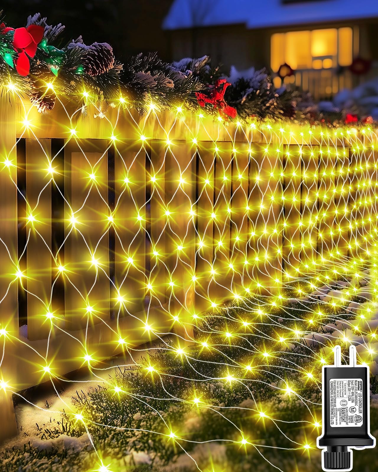 Halloween Net Lights 9.8ft x 6.6ft, 200 LED Outdoor Mesh Lights with 8 Modes, Waterproof Bush String Lights for Home Garden Yard Xmas Decorations Connecable, Timer (Warm White)