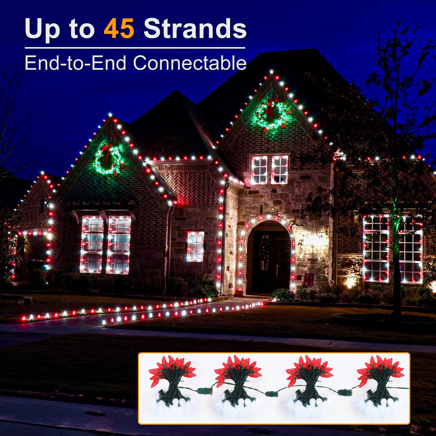 Brizled 100 LED C9 Red & White Christmas Lights, 66FT Faceted Christmas Lights, Connectable Outdoor Indoor Strawberry Light String, 120V UL Certified for Valentine's Day Party Xmas Tree House Garden