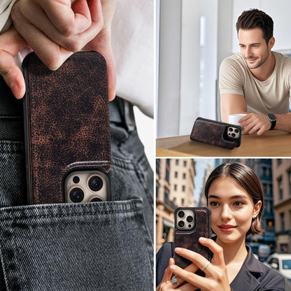 RMAWRAD Wallet Real Leather Case Compatible with iPhone 15 Pro Max 6.7",Genuine Leather，Shockproof, Anti-Fall Case, Flip Cover, with Card Slot, Double Magnetic Buckle, Kickstand, Coffee