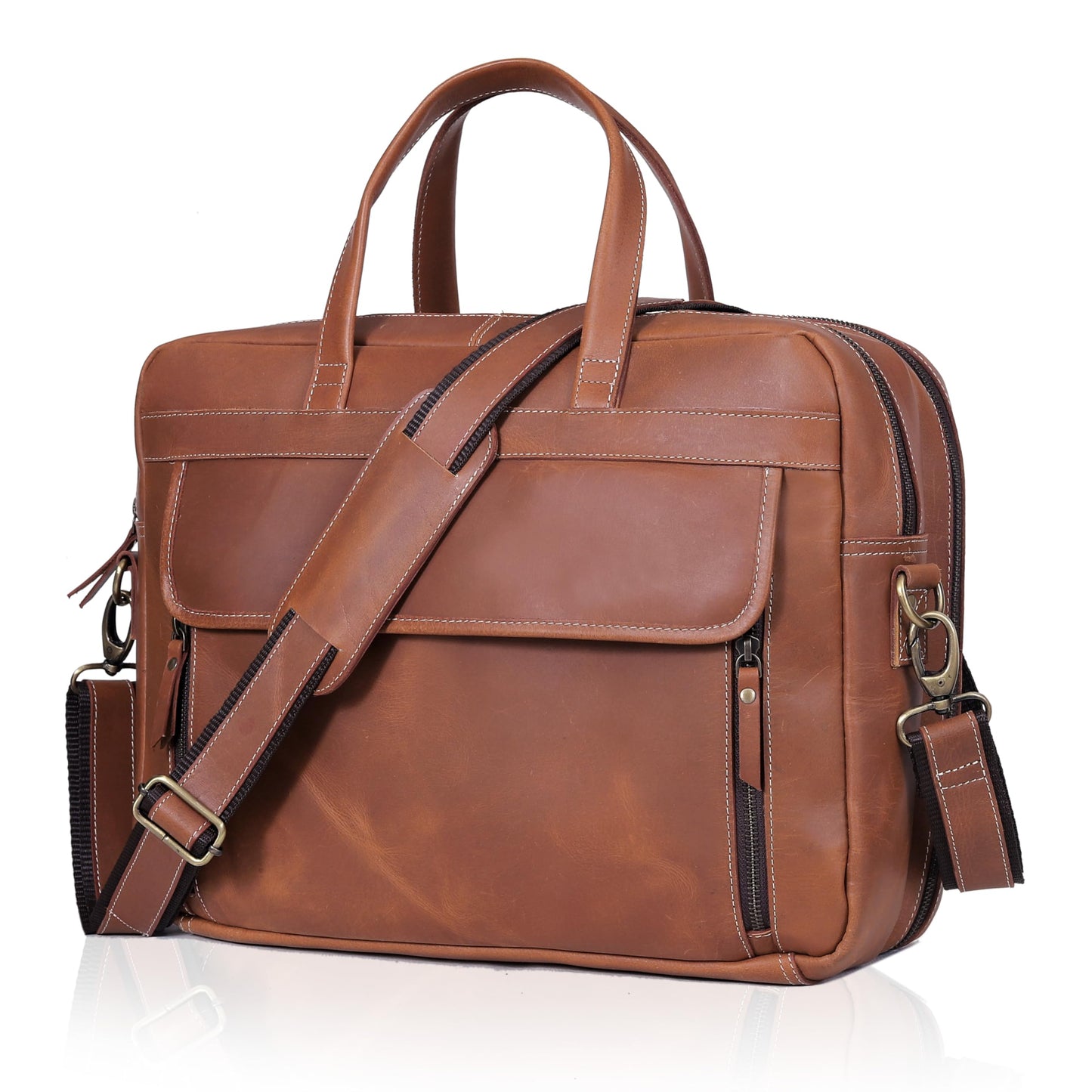 18 Inch Full Grain italian Leather Briefcase for Men, Top Choice Gifts, Handcrafted Laptop Bag (TAN) (18 inch)