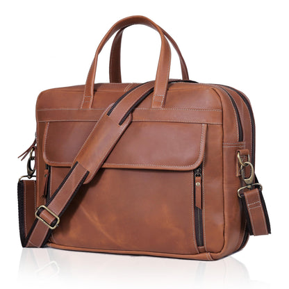 HLC 18 Inch Full Grain Leather Briefcase messenger shoulder bags for men and women (tan, 16 inch)