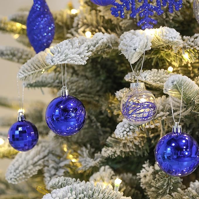 SHareconn 100pcs Christmas Tree Decorations Ornaments Set, Shatterproof Plastic Baubles Decorative Balls for Xmas Tree Decor Holiday Wedding Party, Blue