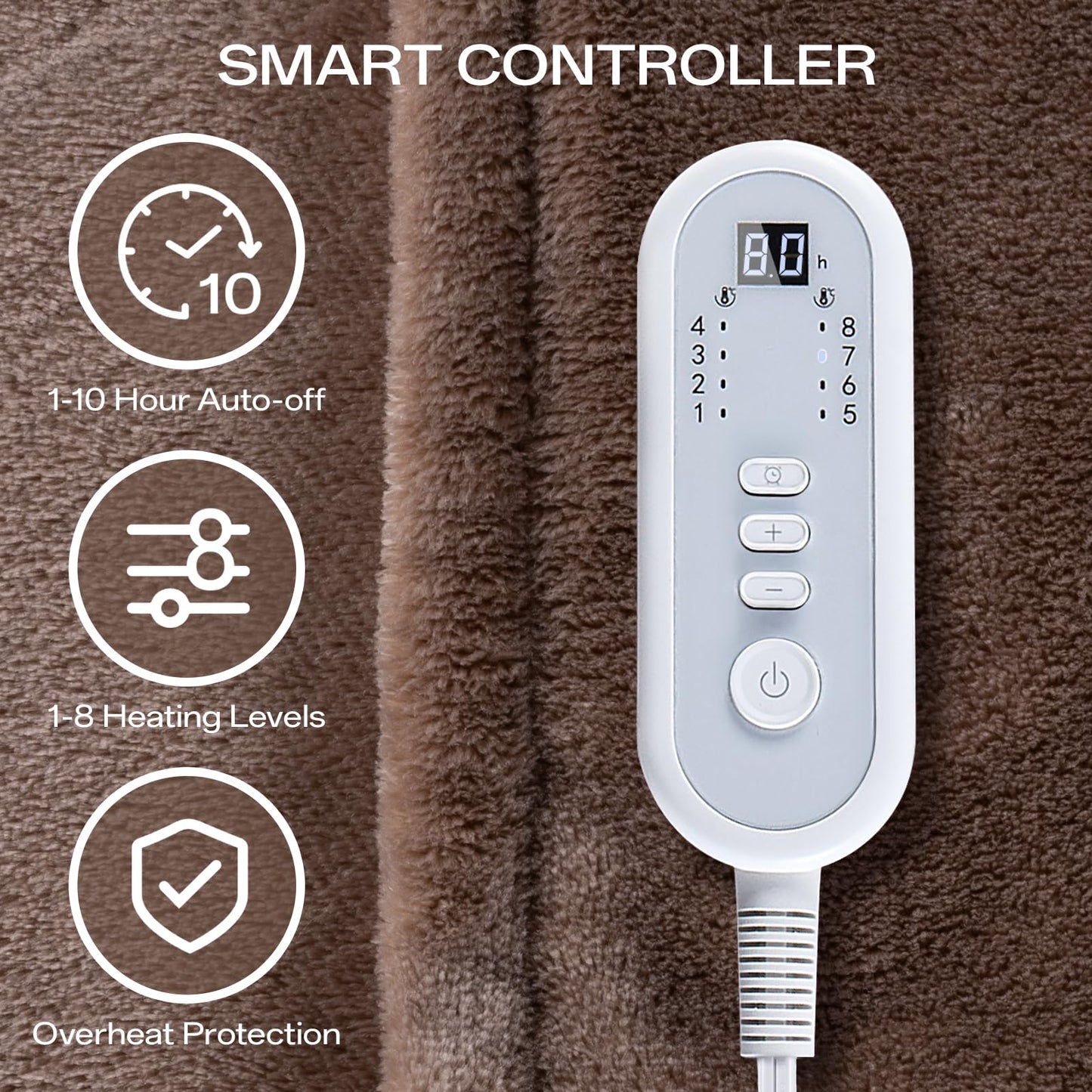 Heated Blanket Twin, Electric Blanket Soft Sherpa Flannel, 10 Hours Auto Shut-off & 8 Fast Heating Levels, Machine Washable ETL Certified, Heating Blanket for Bed & Sofa (62x84 inches, Gray)